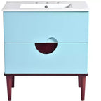 30 Tocador de Baño con Fregadero Combinado, Gabinete de Almacenamiento de Baño con Cajones, Tocador de Baño de Un Solo Fregadero, Azul