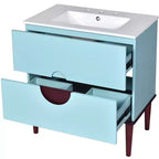 30 Tocador de Baño con Fregadero Combinado, Gabinete de Almacenamiento de Baño con Cajones, Tocador de Baño de Un Solo Fregadero, Azul