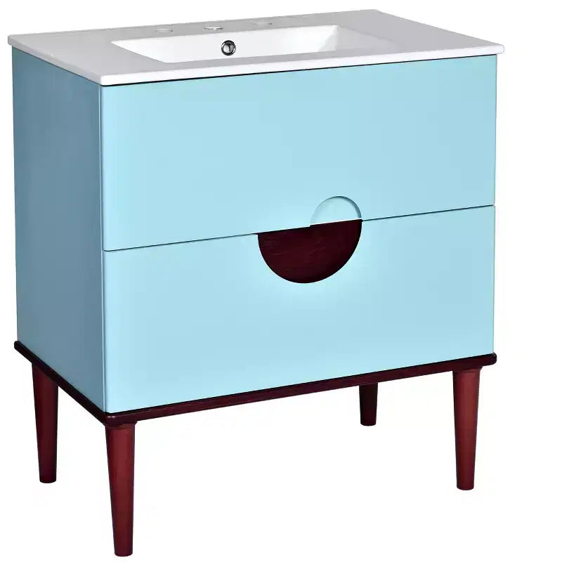 30 Tocador de Baño con Fregadero Combinado, Gabinete de Almacenamiento de Baño con Cajones, Tocador de Baño de Un Solo Fregadero, Azul
