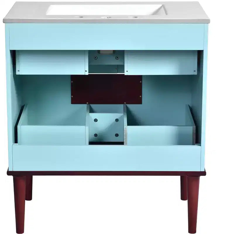 30 Tocador de Baño con Fregadero Combinado, Gabinete de Almacenamiento de Baño con Cajones, Tocador de Baño de Un Solo Fregadero, Azul