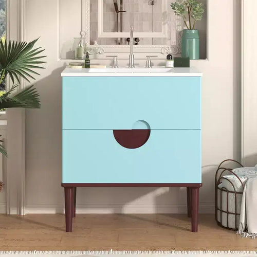 30 Tocador de Baño con Fregadero Combinado, Gabinete de Almacenamiento de Baño con Cajones, Tocador de Baño de Un Solo Fregadero, Azul
