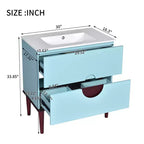 30 Tocador de Baño con Fregadero Combinado, Gabinete de Almacenamiento de Baño con Cajones, Tocador de Baño de Un Solo Fregadero, Azul