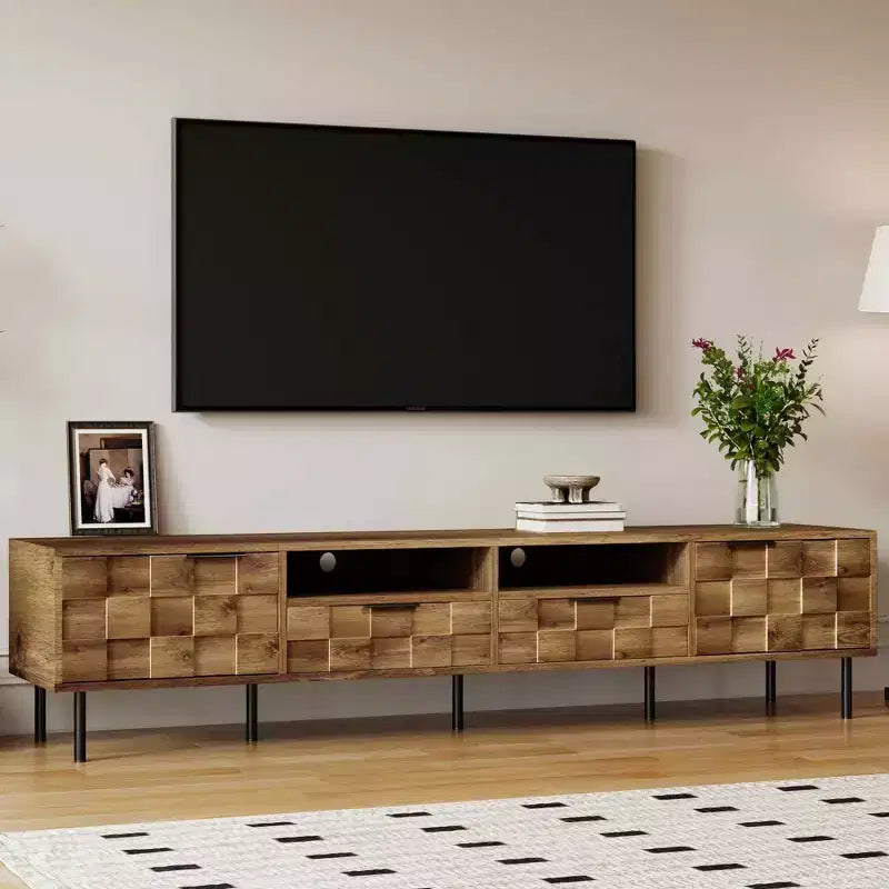 Mueble de TV MAYEERTY de mediados de siglo con 2 cajones, mesa consola multimedia para televisores de hasta 85 pulgadas, centro de entretenimiento con almacenamiento para sala de estar