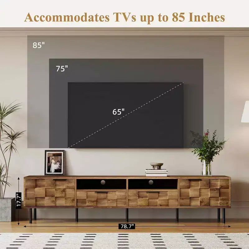 Mueble de TV MAYEERTY de mediados de siglo con 2 cajones, mesa consola multimedia para televisores de hasta 85 pulgadas, centro de entretenimiento con almacenamiento para sala de estar