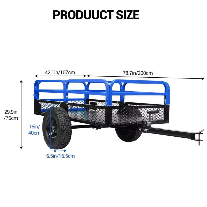 Volquete de acero resistente de 1500 lb, remolque utilitario con laterales extraíbles, remolque con capacidad de 15 pies cúbicos para ATV, UTV, cortacéspedes