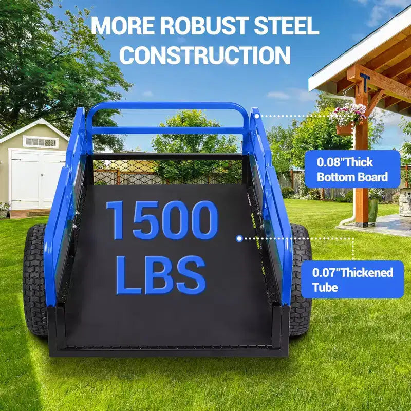 Volquete de acero resistente de 1500 lb, remolque utilitario con laterales extraíbles, remolque con capacidad de 15 pies cúbicos para ATV, UTV, cortacéspedes