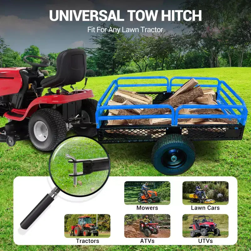 Volquete de acero resistente de 1500 lb, remolque utilitario con laterales extraíbles, remolque con capacidad de 15 pies cúbicos para ATV, UTV, cortacéspedes