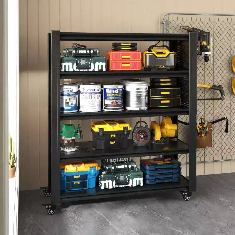 Estantería metálica de alta resistencia VIYET 78H con tablero perforado y ruedas - Estante de almacenamiento multiusos ajustable para garaje/almacén/oficina/cocina