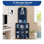 Estantería esquinera de 6 niveles, mueble esquinero industrial con compartimentos para oficina, estante de almacenamiento con estación de carga USB y tomas de corriente