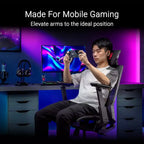 Silla de juego ergonómica ASUS ROG Destrier Core, estética ciborg futurista, ajustes de asiento versátiles, modo de soporte para juegos móviles en el reposabrazos, panel acústico