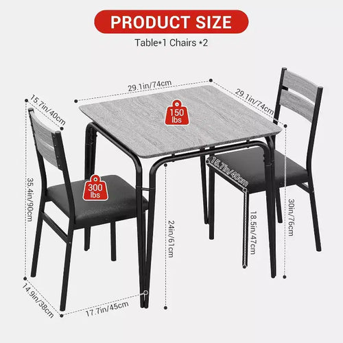 Juego de comedor de 3 piezas - Mesa de cocina cuadrada con sillas tapizadas para 2 personas, juego de comedor moderno pequeño para apartamento