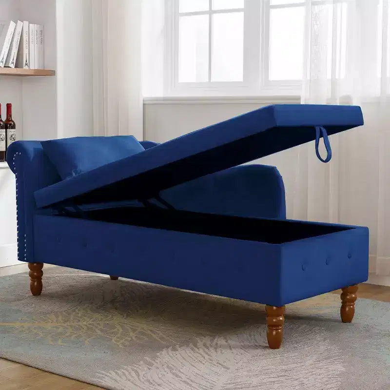 Sofá reclinable moderno con almacenaje, ribete de tachuelas, sillón tapizado de terciopelo capitoné con almacenaje y almohada para sala de estar