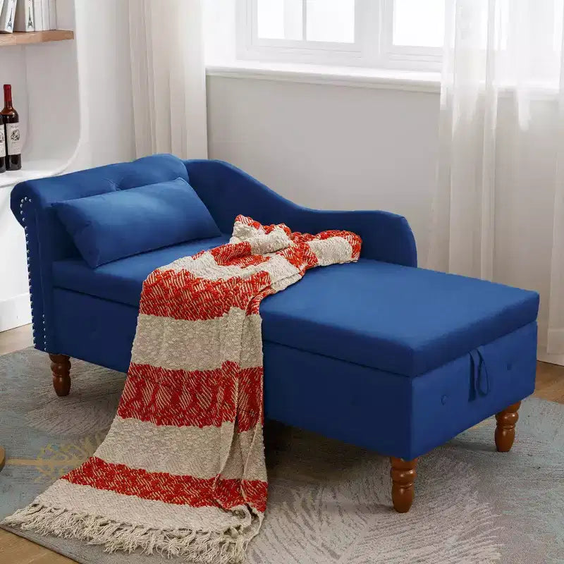 Sofá reclinable moderno con almacenaje, ribete de tachuelas, sillón tapizado de terciopelo capitoné con almacenaje y almohada para sala de estar