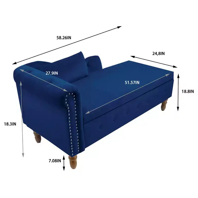 Sofá reclinable moderno con almacenaje, ribete de tachuelas, sillón tapizado de terciopelo capitoné con almacenaje y almohada para sala de estar