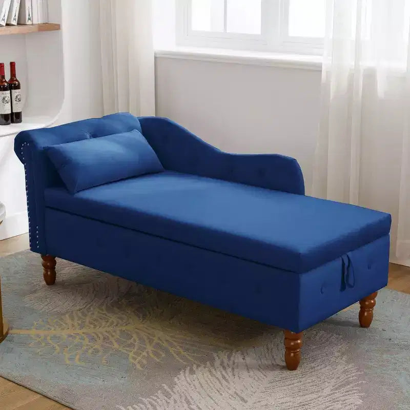 Sofá reclinable moderno con almacenaje, ribete de tachuelas, sillón tapizado de terciopelo capitoné con almacenaje y almohada para sala de estar