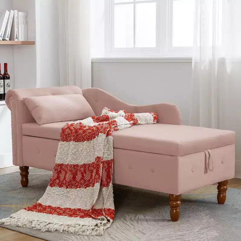 Sofá reclinable moderno con almacenaje, ribete de tachuelas, sillón tapizado de terciopelo capitoné con almacenaje y almohada para sala de estar
