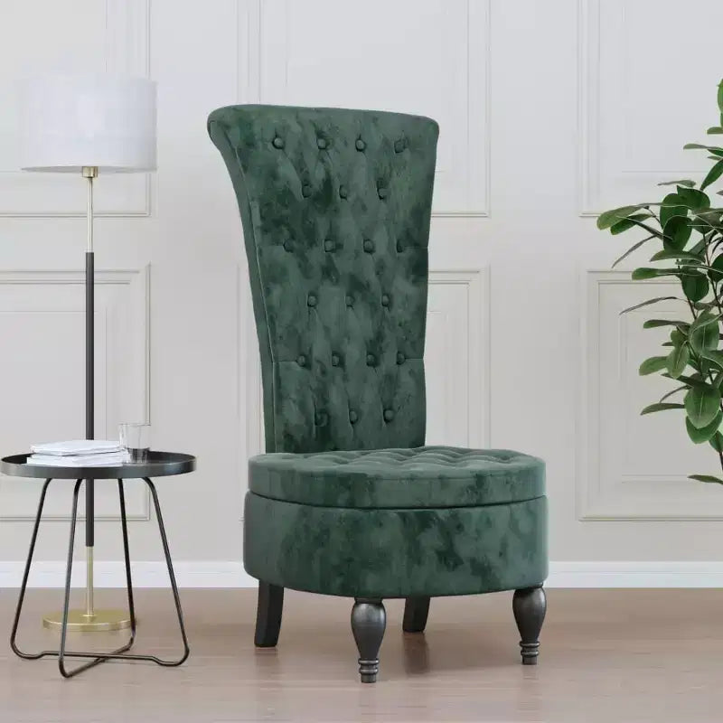 vidaXL Silla de respaldo alto Terciopelo verde oscuro, Madera maciza, Contrachapado Individual