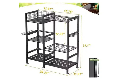 Organizador de herramientas de jardín de 31 pulgadas, estante de almacenamiento de herramientas de jardín de 2 niveles, estantes de herramientas de acero para guardar herramientas de mango largo, soporte de herramientas de garaje, soporte de herramientas