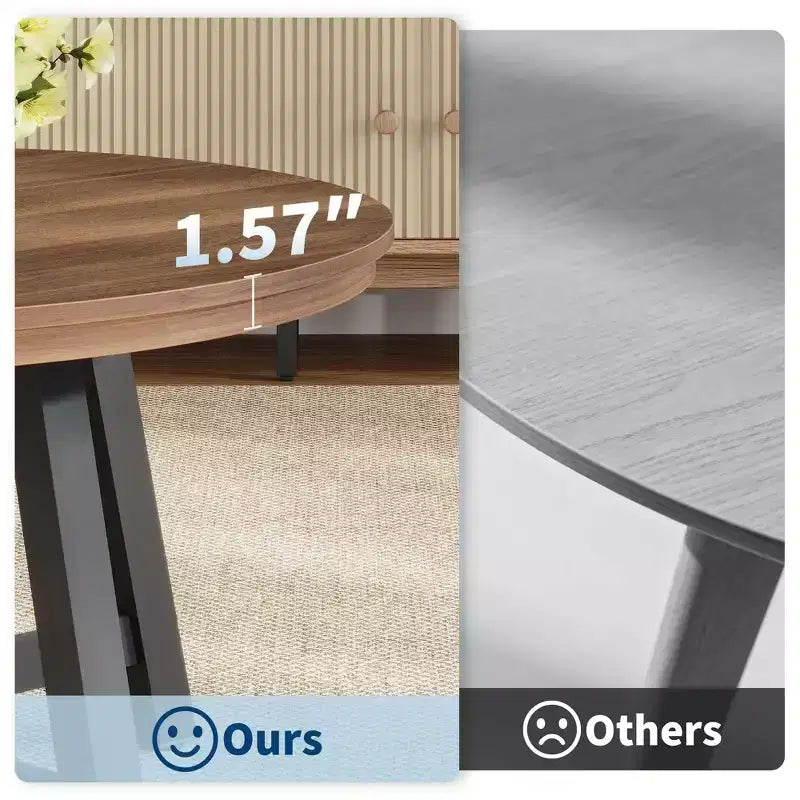 Mesa de centro redonda de 36 pulgadas con tapa de vetas de madera, patas de metal gruesas y pies ajustables, mesa central circular moderna para sala de estar y apartamentos