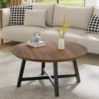 Mesa de centro redonda de 36 pulgadas con tapa de vetas de madera, patas de metal gruesas y pies ajustables, mesa central circular moderna para sala de estar y apartamentos