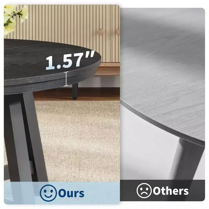 Mesa de centro redonda de 36 pulgadas con tapa de vetas de madera, patas de metal gruesas y pies ajustables, mesa central circular moderna para sala de estar y apartamentos