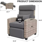 Tumbona reclinable de mimbre para exteriores, reclinable de patio de ratán con bomba de aire, respaldo ajustable, mesa abatible y cojín, se reclina 150 grados