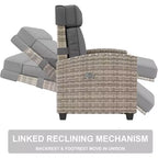 Tumbona reclinable de mimbre para exteriores, reclinable de patio de ratán con bomba de aire, respaldo ajustable, mesa abatible y cojín, se reclina 150 grados