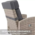 Tumbona reclinable de mimbre para exteriores, reclinable de patio de ratán con bomba de aire, respaldo ajustable, mesa abatible y cojín, se reclina 150 grados