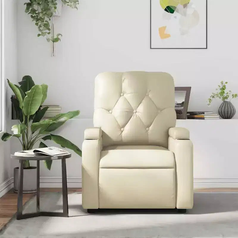 vidaXL Sillón reclinable de masaje de piel sintética color crema