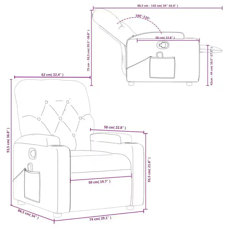 vidaXL Sillón reclinable de masaje de piel sintética color crema