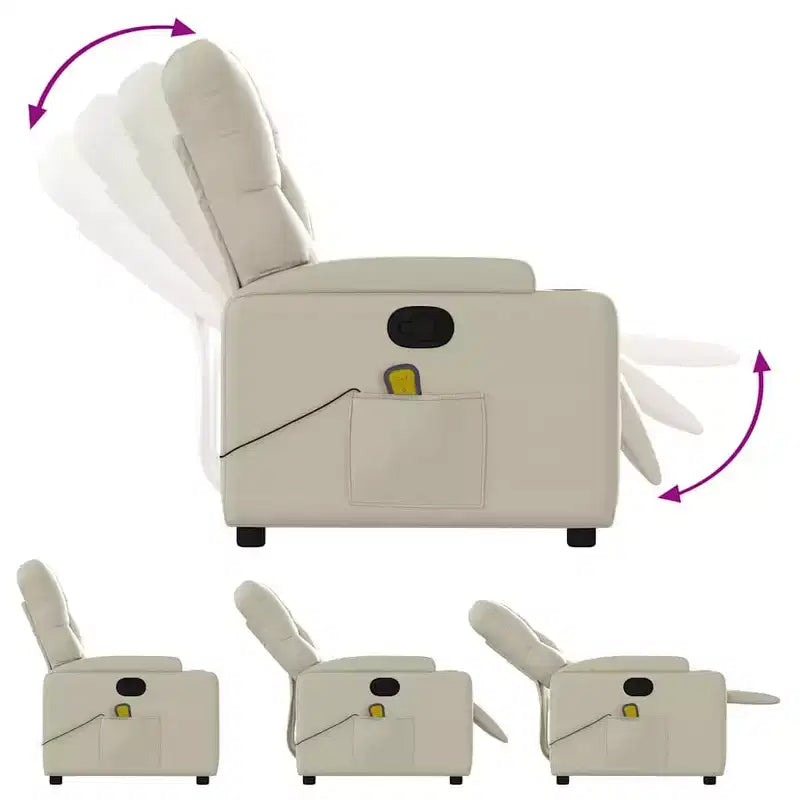 vidaXL Sillón reclinable de masaje de piel sintética color crema
