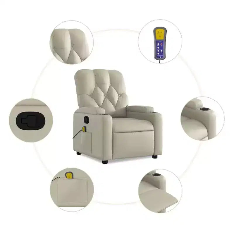 vidaXL Sillón reclinable de masaje de piel sintética color crema