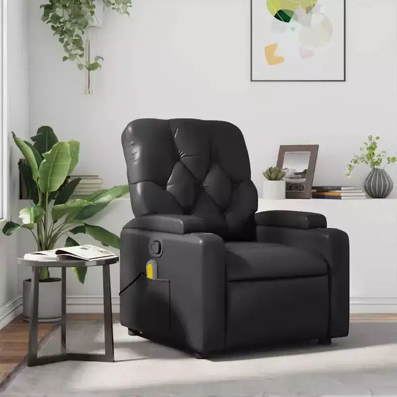 vidaXL Sillón reclinable de masaje de piel sintética color crema