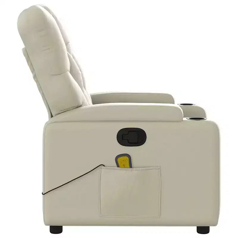 vidaXL Sillón reclinable de masaje de piel sintética color crema