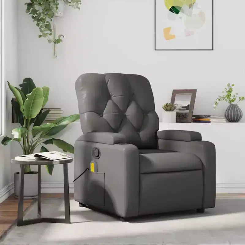 vidaXL Sillón reclinable de masaje de piel sintética color crema