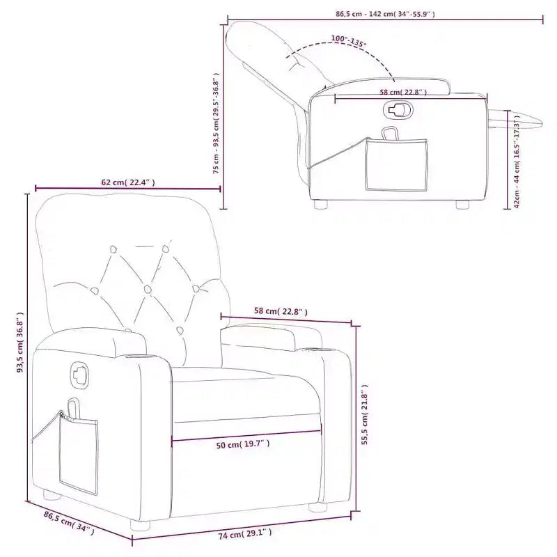 vidaXL Sillón reclinable de masaje de piel sintética color crema