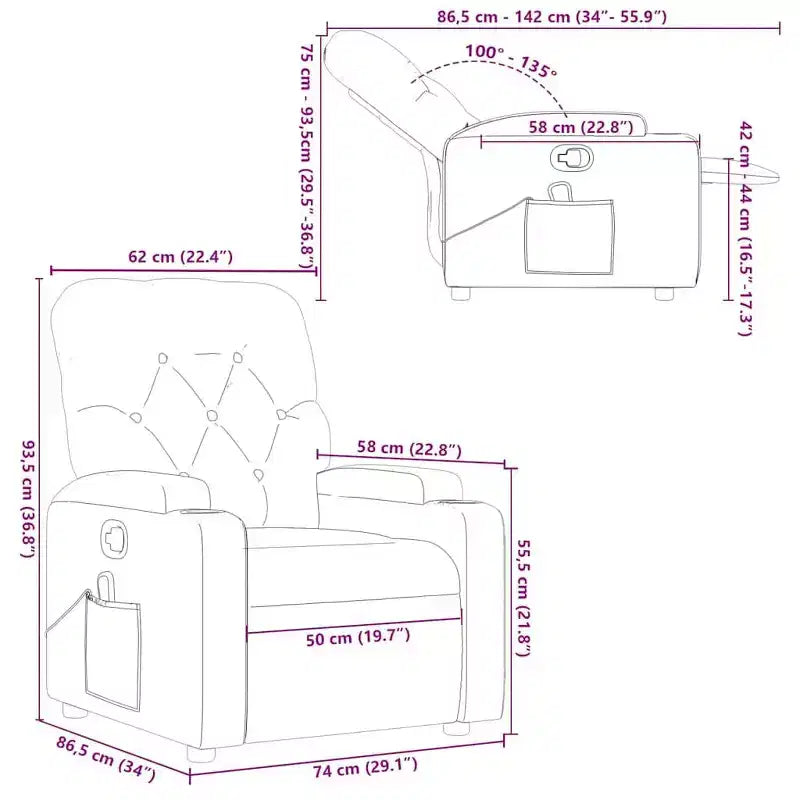 vidaXL Sillón reclinable de masaje de piel sintética color crema