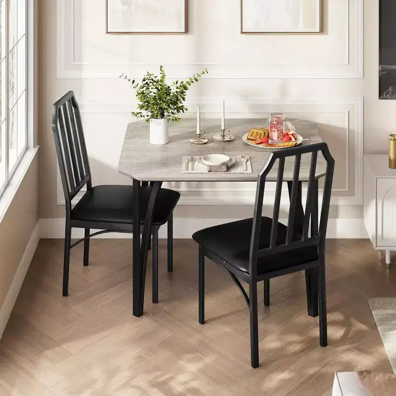 Juego de mesa de comedor para 2 personas con diseño que ahorra espacio, tablero de cristal, asiento tapizado y diseño biselado, adecuado