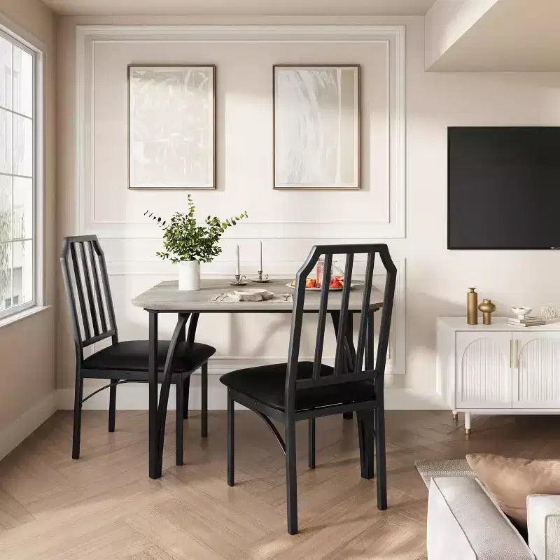 Juego de mesa de comedor para 2 personas con diseño que ahorra espacio, tablero de cristal, asiento tapizado y diseño biselado, adecuado