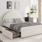 Estructura de cama doble con somier acolchado y plataforma de cabecero de lana de cordero, estructura de cama similar a una nube con esquinas suaves y redondeadas, fácil de montar