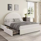 Estructura de cama doble con somier acolchado y plataforma de cabecero de lana de cordero, estructura de cama similar a una nube con esquinas suaves y redondeadas, fácil de montar