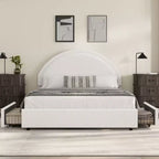 Estructura de cama doble con somier acolchado y plataforma de cabecero de lana de cordero, estructura de cama similar a una nube con esquinas suaves y redondeadas, fácil de montar