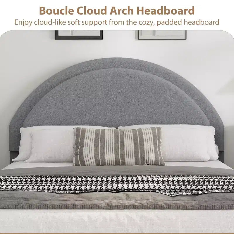Estructura de cama doble con somier acolchado y plataforma de cabecero de lana de cordero, estructura de cama similar a una nube con esquinas suaves y redondeadas, fácil de montar
