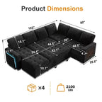 Sofá Cama Modular en Forma de L de 7 Plazas Dyonery con Cama Extraíble, Respaldos Reclinables/Puertos USB/Luz LED/Mesa Auxiliar y Otomana, Chenilla