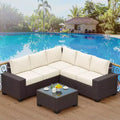 COZONY 6 Piece Outdoor Patio Set, All Weather Rattan Sectional Sofa Glass Table Cushions for Backyard Lawn