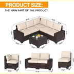 COZONY Juego de patio exterior de 6 piezas, sofá seccional de ratán para todo tipo de clima con mesa de vidrio y cojines para jardín o césped