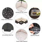 COZONY Juego de patio exterior de 6 piezas, sofá seccional de ratán para todo tipo de clima con mesa de vidrio y cojines para jardín o césped