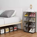 6 PCS Shoe Organizer, Clear Plastic Stackable Shoe Organizer for Closet, Clear Plastic Stackable Shoe Box for Entryway Space Saving Collapsible