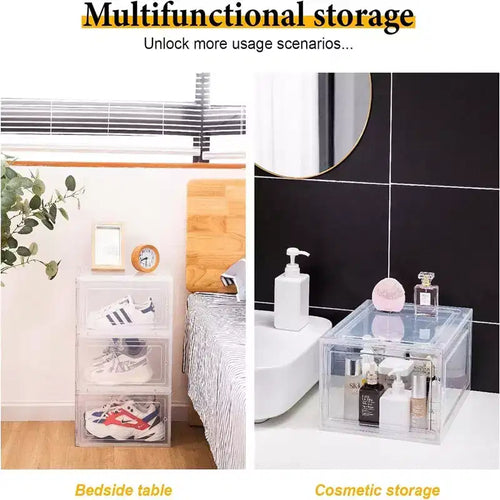 Organizador de zapatos de 6 piezas, organizador de zapatos apilable de plástico transparente para armario, caja de zapatos apilable de plástico transparente para ahorrar espacio en la entrada, plegable
