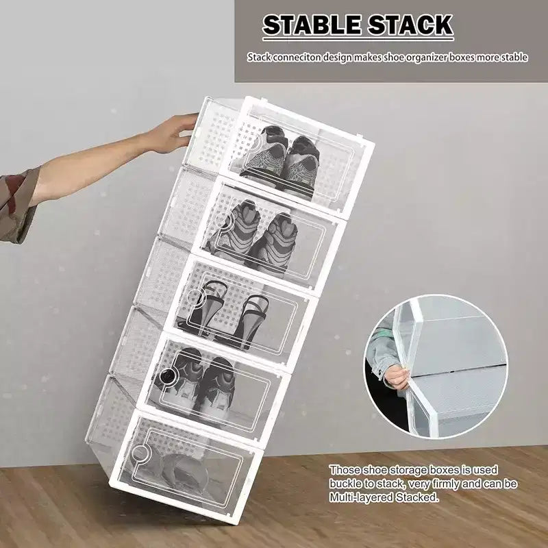 Organizador de Zapatos de 12 Piezas, Organizador de Zapatos Apilable de Plástico Transparente para Armario, Caja de Zapatos Apilable de Plástico Transparente para Entrada, Plegable para Ahorrar Espacio